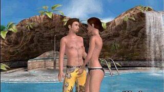 Sexy 3D cartoon babe gets her pussy licked poolside porn video